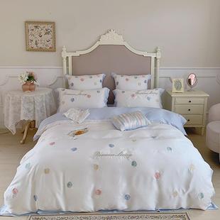 9WOR小清新夏季 80支兰精天丝四件套少女心波点刺绣被套裸睡床上用