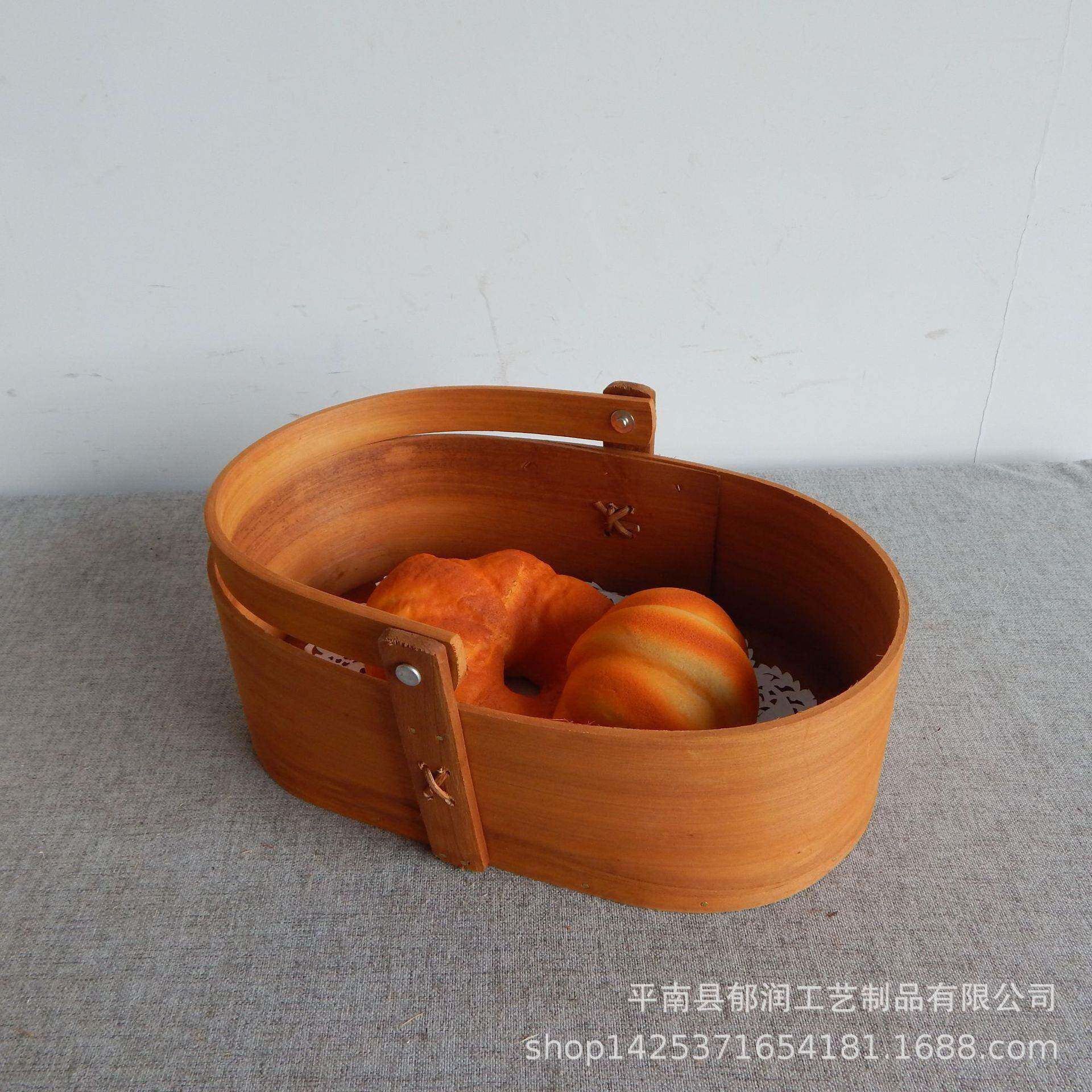 实木板收纳盒水果篮法式风情水果篮原木森系摄影道具野餐点心篮收