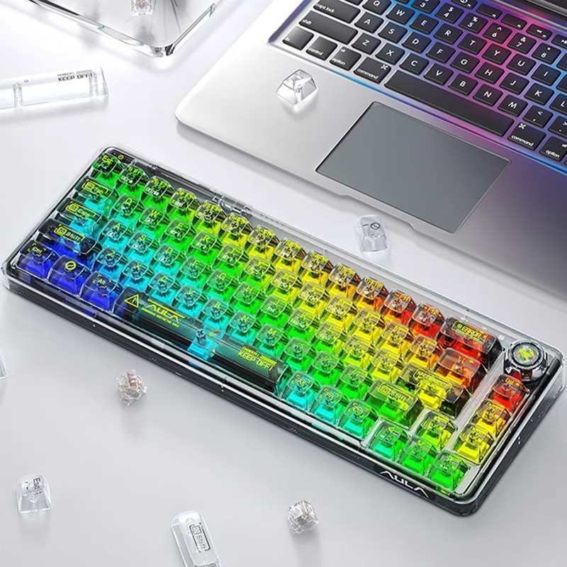 狼蛛F68机械键盘透明蓝牙无线三模RGB客制化热插拔跨境亚马狲eBay