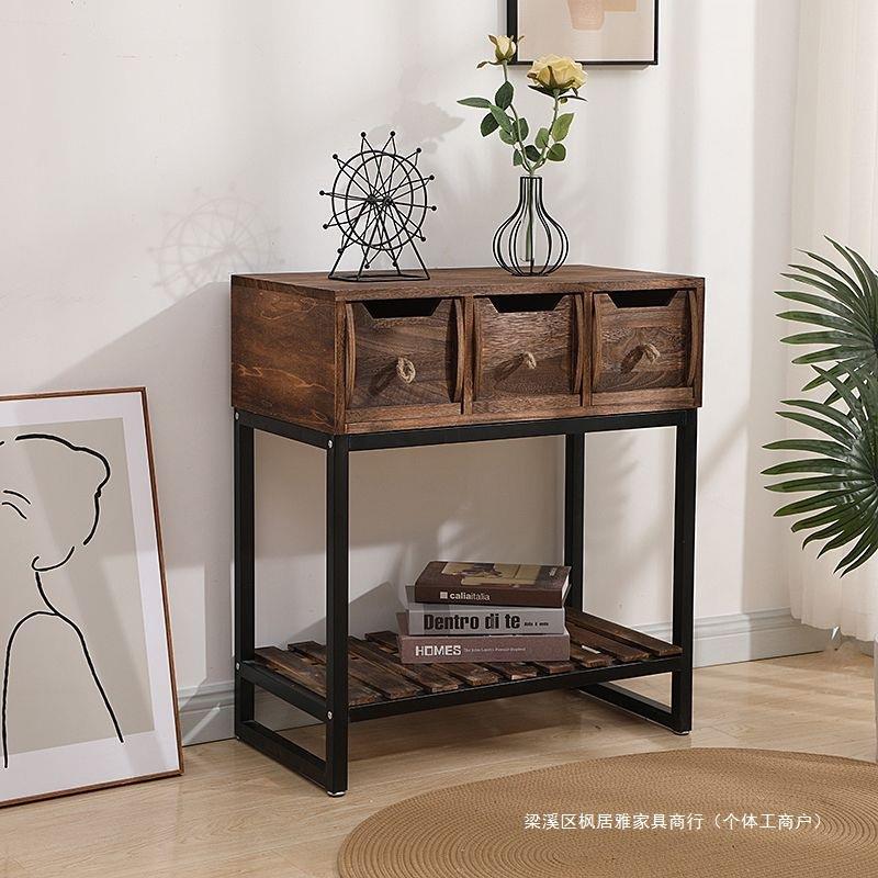 美式乡村简易玄关柜超薄复古实木床头柜卧室收纳斗柜小柜子储物柜