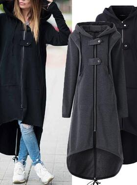 Fleece hoodie hooded jacket zipper long windbreaker