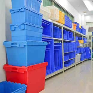 加厚超市周转箱连盖套叠医药生鲜食品冷链运输箱塑料斜插物流箱