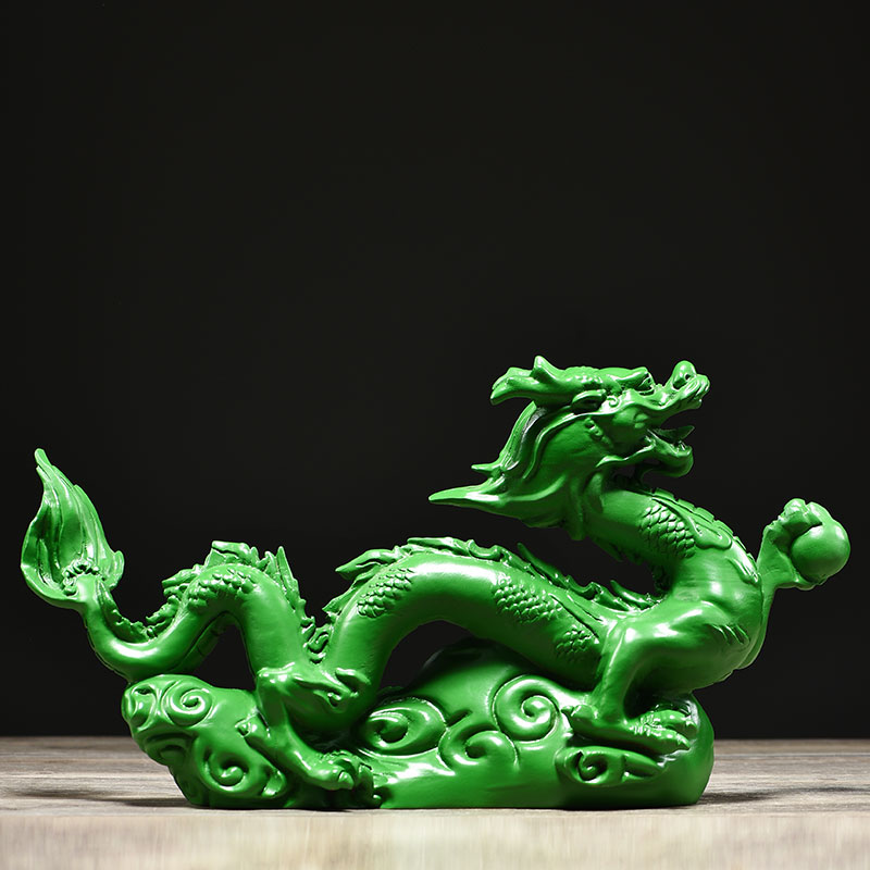 绿色实木雕刻青龙摆件中式居家玄关电视柜摆设公司开业店铺送礼品