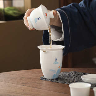 家用茶杯小清新简约陶瓷盖碗创意礼品 九色鹿德化白瓷功夫茶具套装