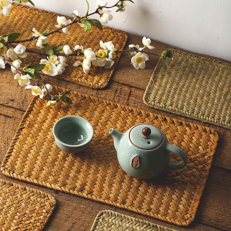 海草手工编织防烫餐垫覆古茶几垫中式简约草编碗盘茶杯垫隔热垫子