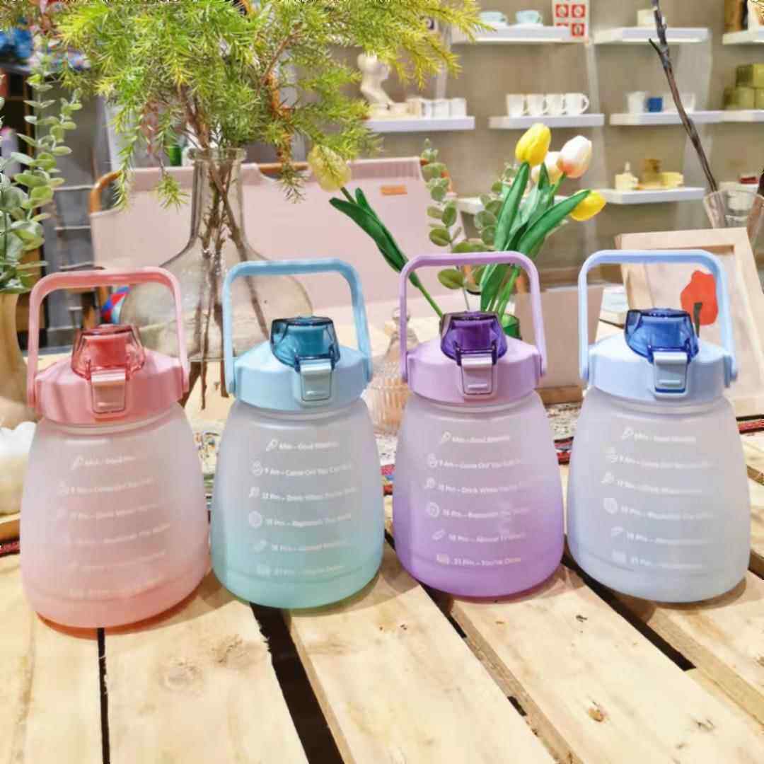 渐变网红大容量学生带吸管水瓶水壶耐高温塑料杯耐热超大容量