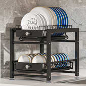 橱柜架物台面碗盘碗筷碗抽屉小型沥水厨房式 架收纳架抽置拉架碗碟