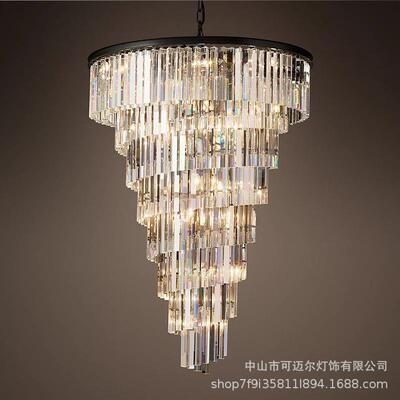 美式楼梯水晶吊灯轻别墅挑螺旋转楼梯RH-6037间长吊灯跃高复式奢