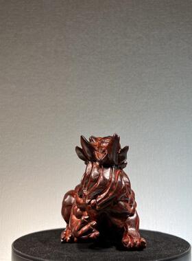 新款直销紫檀绿檀木雕白泽祥瑞兽摆件手把件供奉车内中控家居装饰