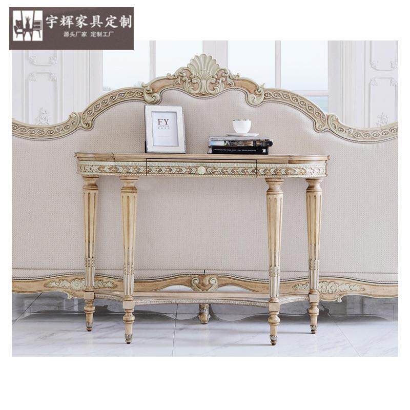 福溢家居木皮拼花彩绘法式凡尔赛欧式玄关台客厅半圆靠墙装饰玄关