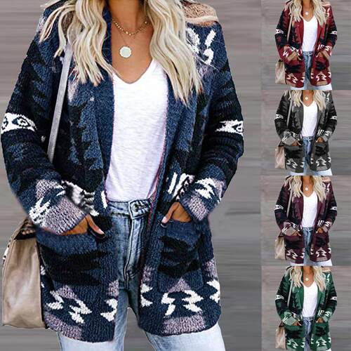 Women Cardigan Aztec Open Front Loose Slouchy Sweaters