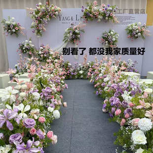 新款仿真花森系粉紫地排花排千代兰婚庆背景装饰布置路引花订婚宴