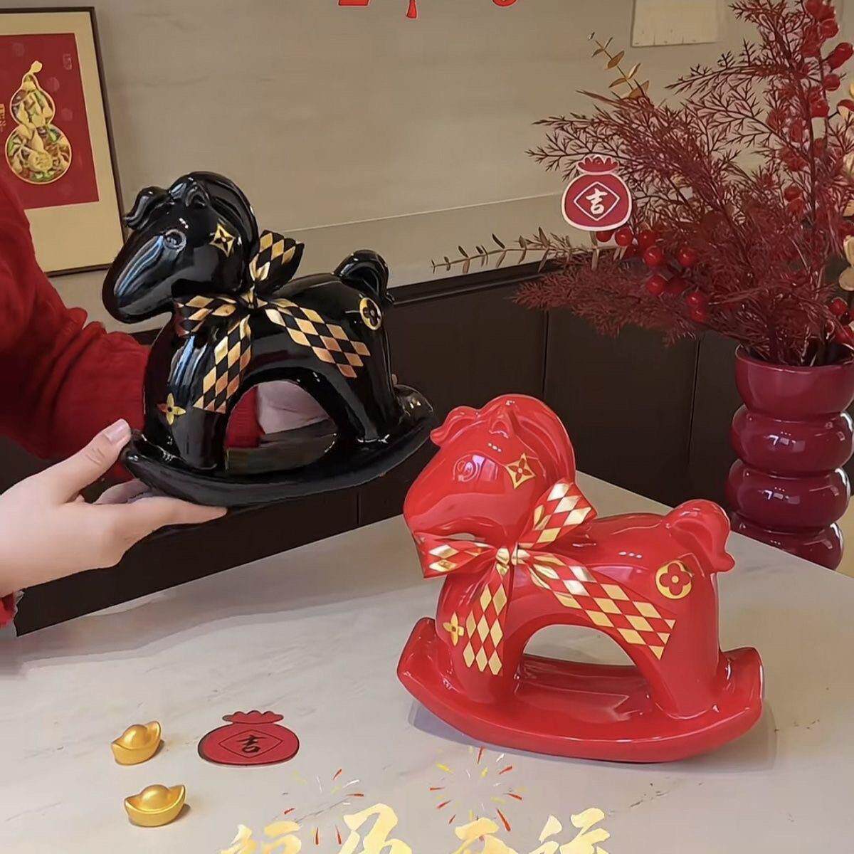 陶瓷摇马桌面摆件家居装饰品创意工艺礼品摆饰客厅办公室摆设