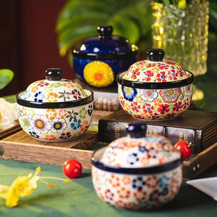 波兰陶瓷小炖盅家用带盖子汤盅隔水汤罐蒸蛋碗蒸鸡蛋羹专用碗甜品