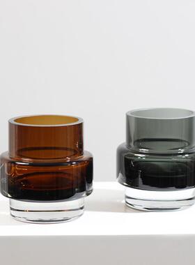 现代轻奢绿植花艺售楼处洽谈桌居家茶几客厅台面琉璃装饰棕色花瓶