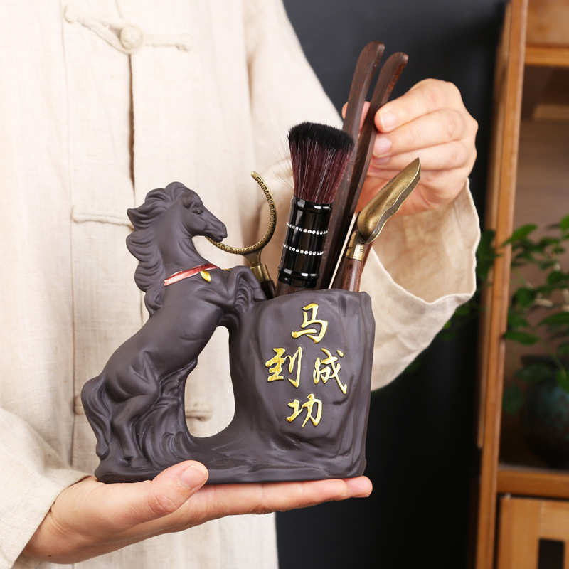 茶道六君子茶具配件黑檀木紫砂马到成功配件大全泡茶工具茶针夹勺