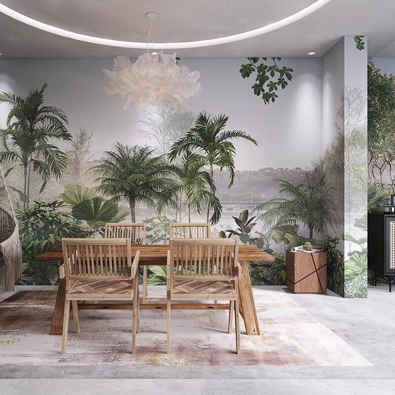 5d北欧森林主题背景墙纸植物墙布酒店餐厅沙发电视墙热带雨林壁纸