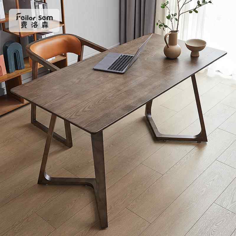 北欧白蜡木全实木书桌极简办公桌现代简约家用电脑桌黑色办公桌子