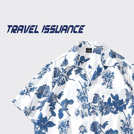 TRAVEL ISSUANCE 雍容华贵 复古着vintage花卉满印宽松短袖衬衫bf