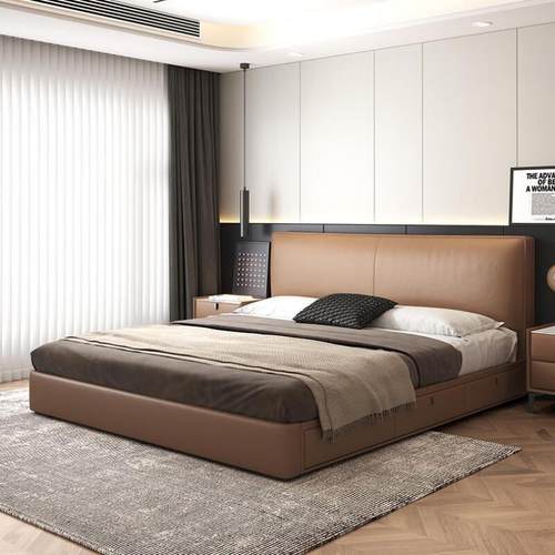 优玖超薄床头气压储物小户型齐边床主卧高箱带抽屉现代简约真皮床