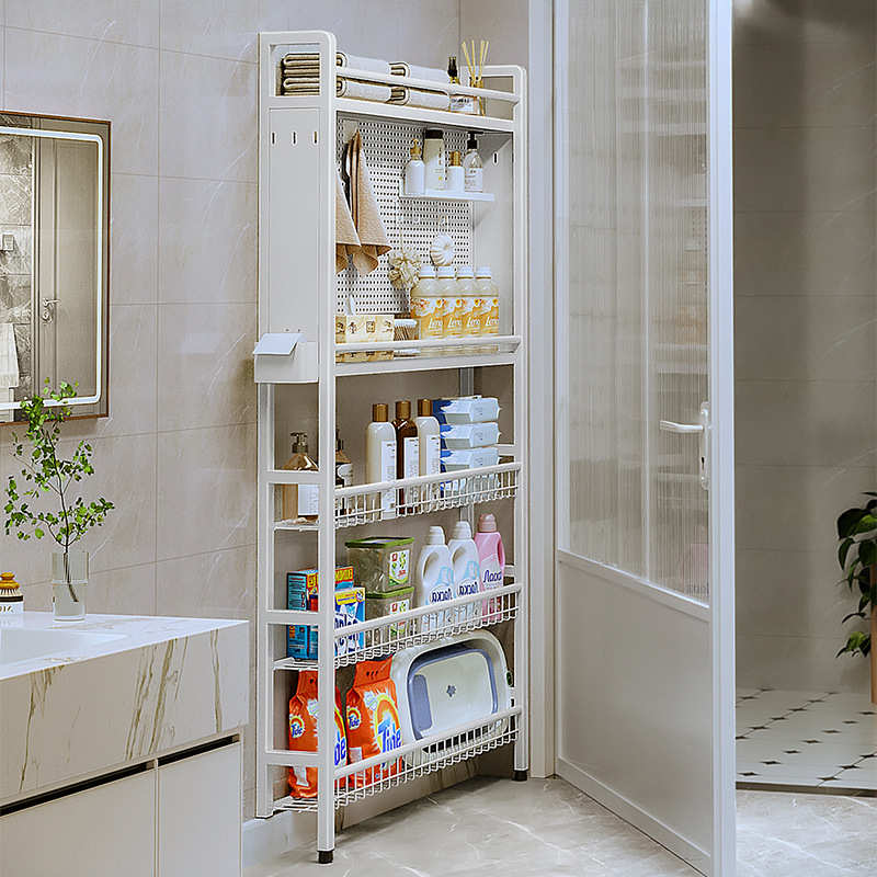 简易门后壁挂式洞洞板落地置物架家用缝隙卧室超薄收纳分层架