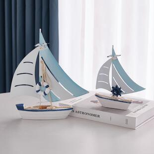 饰品 地中海帆船模型一帆风顺摆件木质铁皮小船工艺船书桌海洋风装