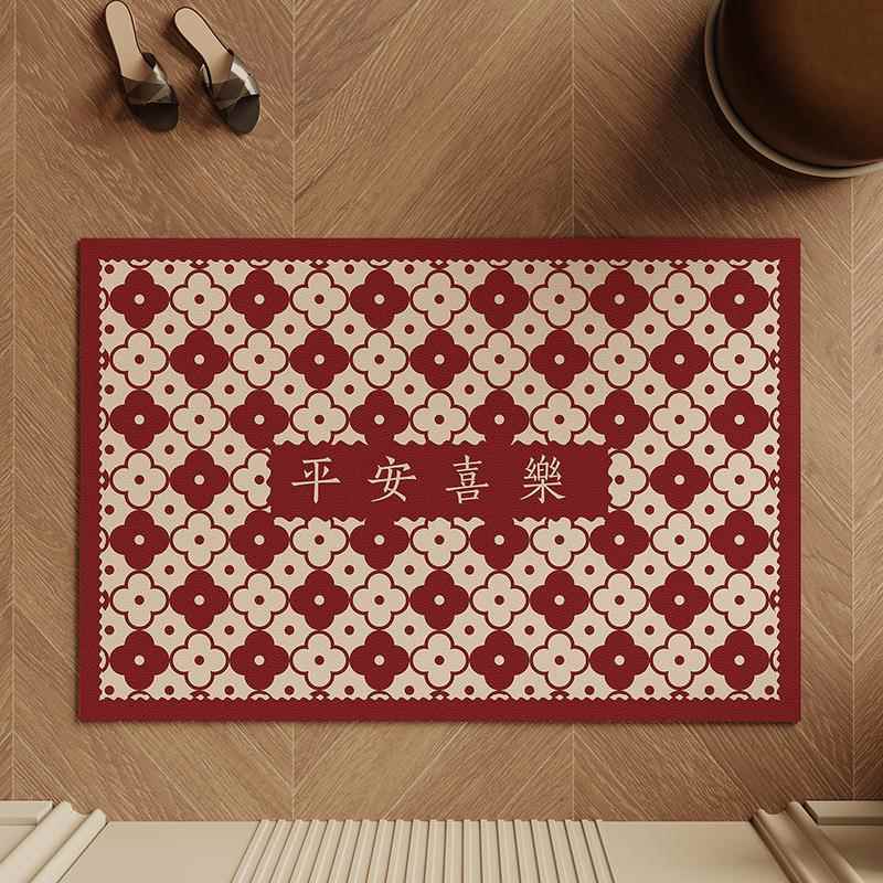 中古风新年进门地垫红色入户门垫喜庆多尺寸防滑脚垫大门玄关垫子