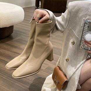 Kally 女士高跟短靴气质粗跟不累脚设计款 法式 新款 精致 Craes