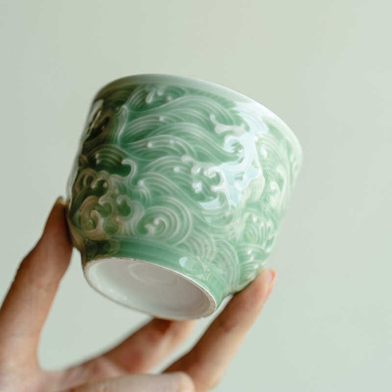 浮雕海浪舒云杯陶瓷家用品茗杯主人杯茶杯功夫茶具复古喝茶杯,餐饮具,茶杯,淘宝优惠券,粉丝福利购,淘宝优惠卷