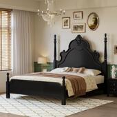 7床K法复古美实木双人床黑色式 床主卧大气轻 1.8M中古黑色XHZ6风式