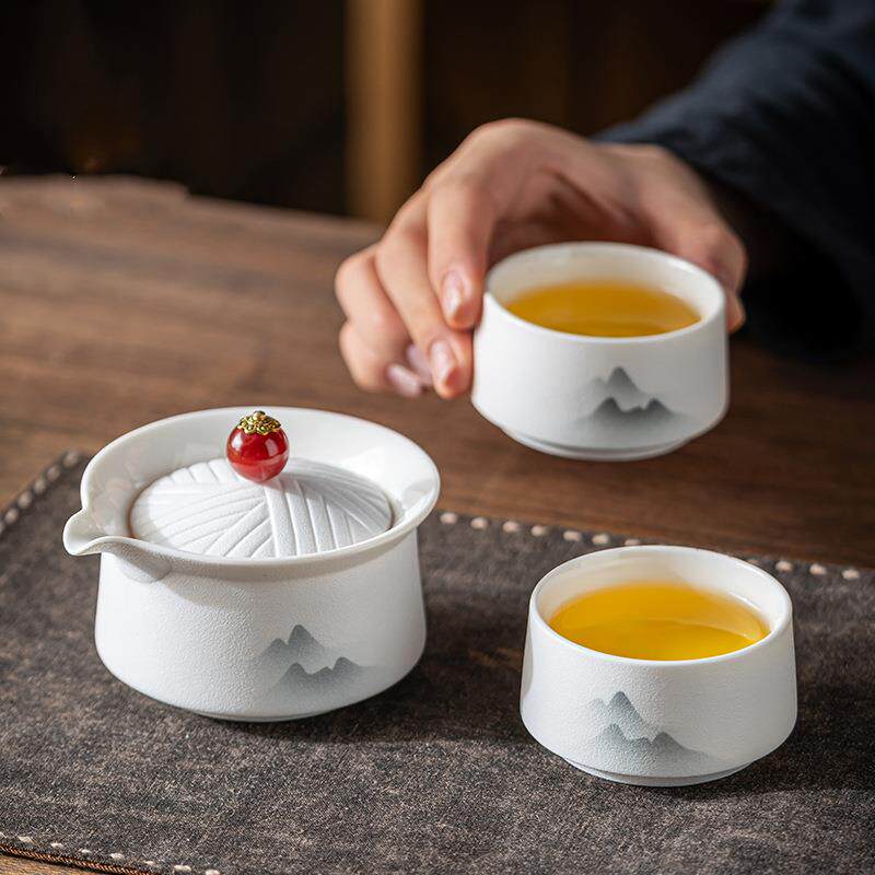 玩物尚置日式户外粗陶快客杯一壶二杯便携收纳茶具小套装茶壶茶杯