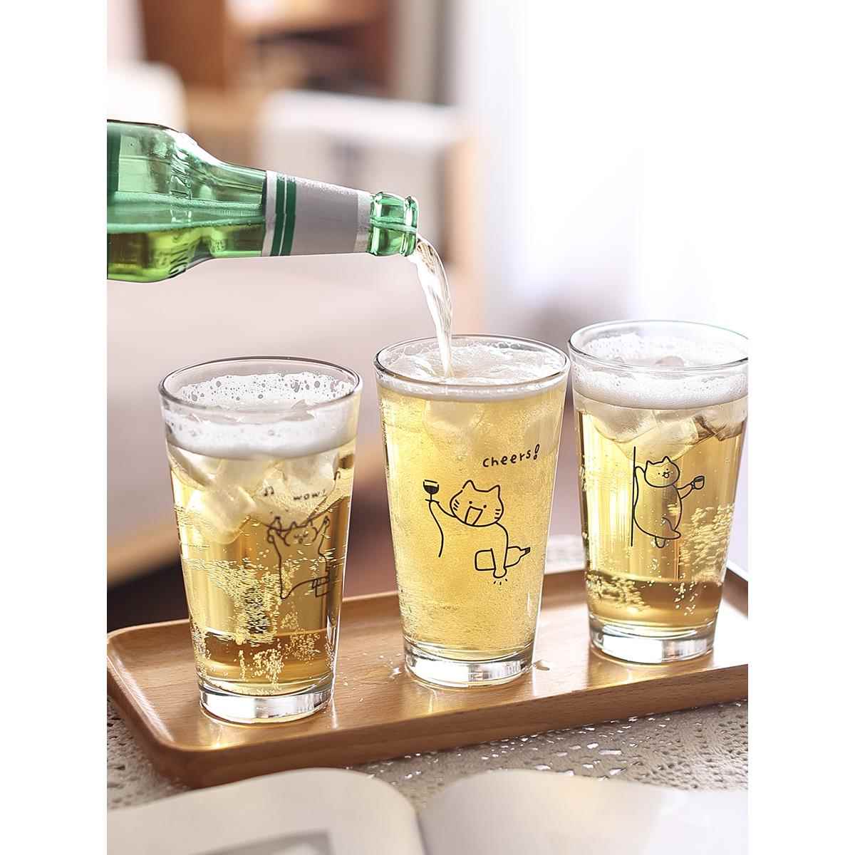 小猫也爱喝酒 原创加厚玻璃啤酒杯氛围感ins酒吧商用杯子饮料水杯