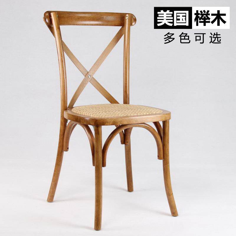 可罗叠欧式户外庭院实木榉木圆背叉背椅藤编榉木X叉背椅酒店餐椅