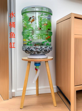 纯净水桶养鱼创意透明鱼缸矿泉水桶改造生态鱼缸自制饮水机桶养鱼