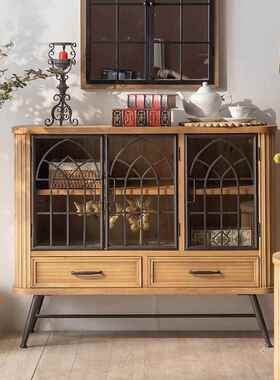 美式复古乡餐民柜铁艺玻璃F-004边门实木玄关柜收村纳柜酒店宿装
