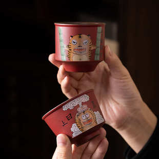 萌家用托盘虎办公室一对带杯主人陶瓷茶杯潮品茗可爱套装茶盏国