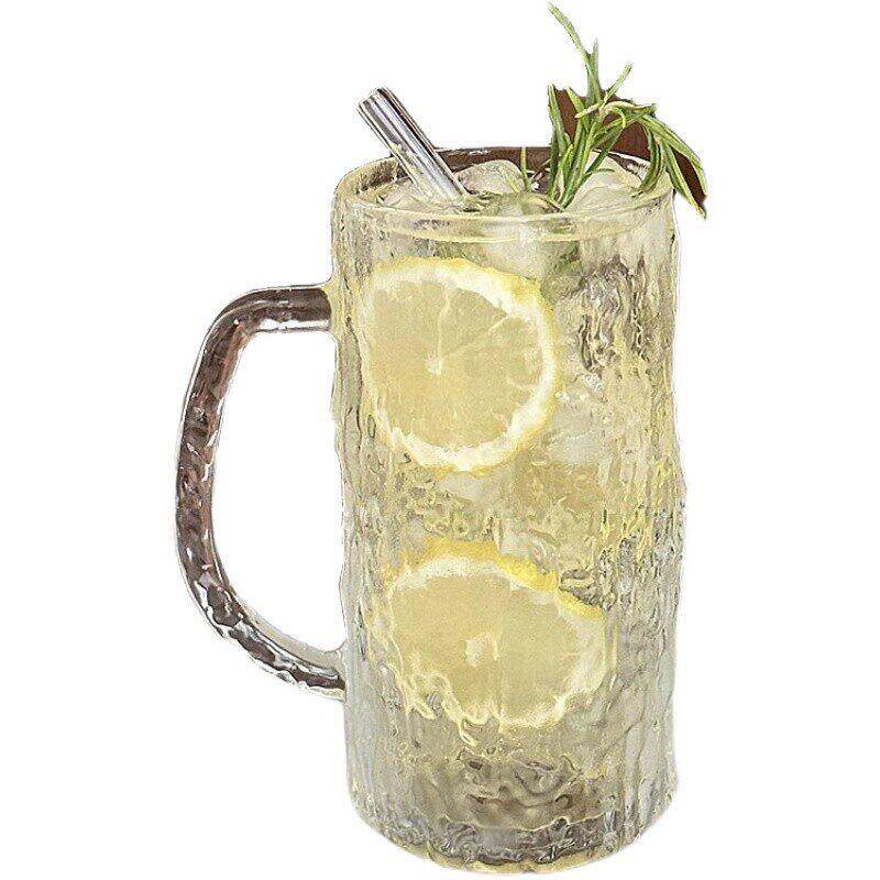 2026新款树纹带把手玻璃杯ins风大容量夏季家用喝水杯啤酒杯果汁