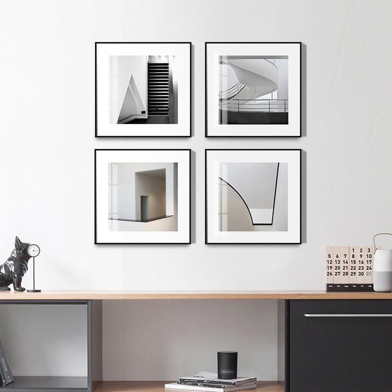 客厅黑白装饰画北欧简约约创意挂画现代软装餐厅墙画抽象建筑壁画