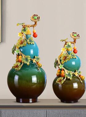 珐琅彩家居装饰新中式福禄万代陶瓷葫芦客厅电视挂件装饰品