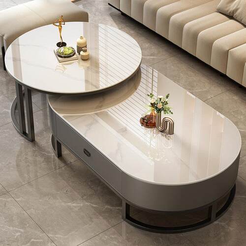 岩板茶几客厅家用轻奢现代简约2024新款茶桌椭圆形网红小户型茶几