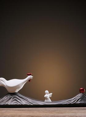 正品新中客式禅意金鸡报晓家居饰品摆件水招财陶瓷工艺品厅风摆设