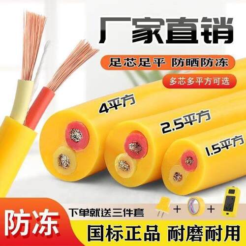 RVV电缆线2芯1.5/2.5/4/6平方家用软线护套户外防水牛筋延长线