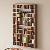 定 制实木格子架墙上置物架壁挂收纳柜茶壶茶杯展示架多宝阁博古