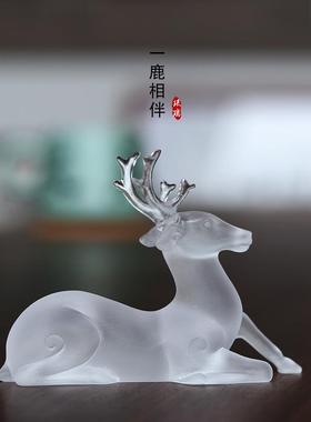 琉璃梅花鹿摆件一路相伴招财工艺品摆设客厅桌面装饰情侣送礼