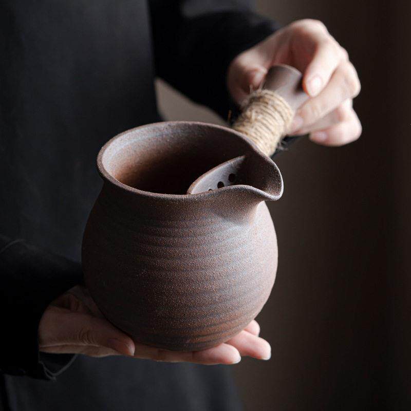手工老岩泥煮茶壶 家用侧把烤茶网红户外烤奶土陶公道杯