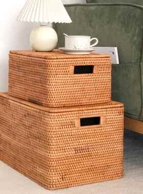 越南藤收纳筐带草编脏衣服篮子纳竹编59504编织收盒玩盖具储编物