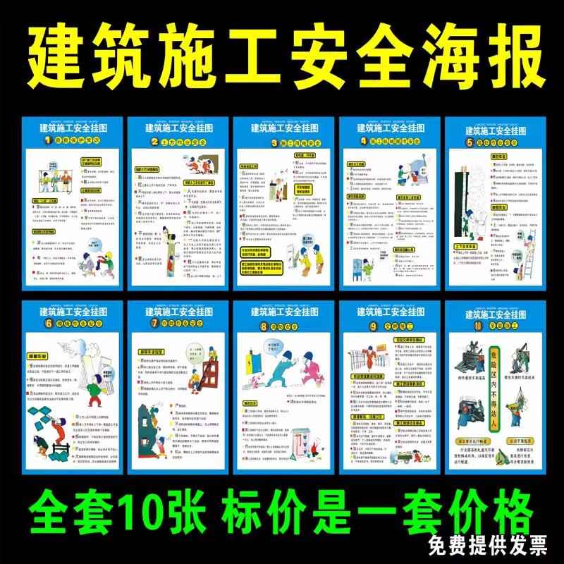 建筑施工安全挂图 工地现场生产管理挂画海报 安全知识宣传画展板