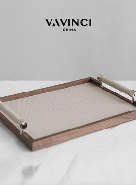 梵其简约现代胡桃木几何托 托盘摆件样板间样品屋展示中心收纳盘