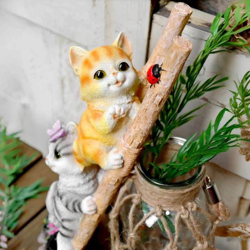 猫咪摆件花园阳台创意动物爬梯子装饰户外庭院家居露台桌面摆设