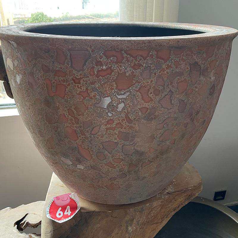 红斑纹景德镇陶瓷缸工艺摆件风水缸荷花盆缸景德镇陶瓷鱼缸摆件